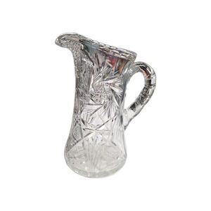 Vintage American Brilliant Hobstar And Sawtooth Pitcher Cut Glass 9.5” Tall